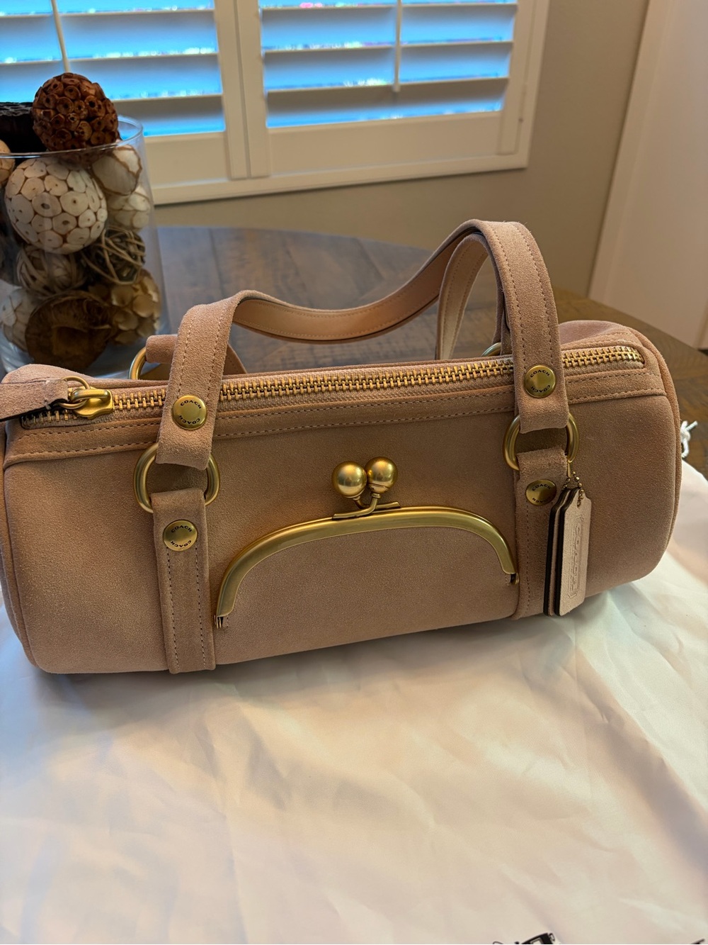 Coach Kisslock Barrel Satchel in Blush Pink with Gold Hardware